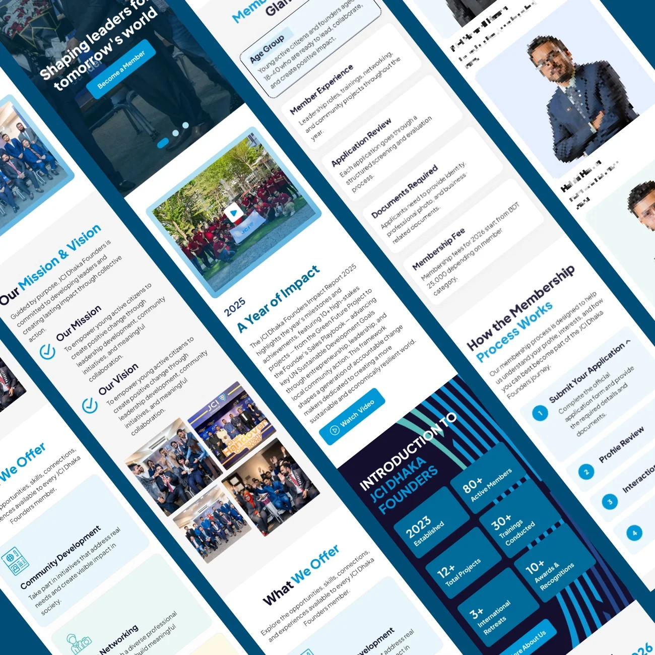 JCI Dhaka Founders pages laid out at an angle