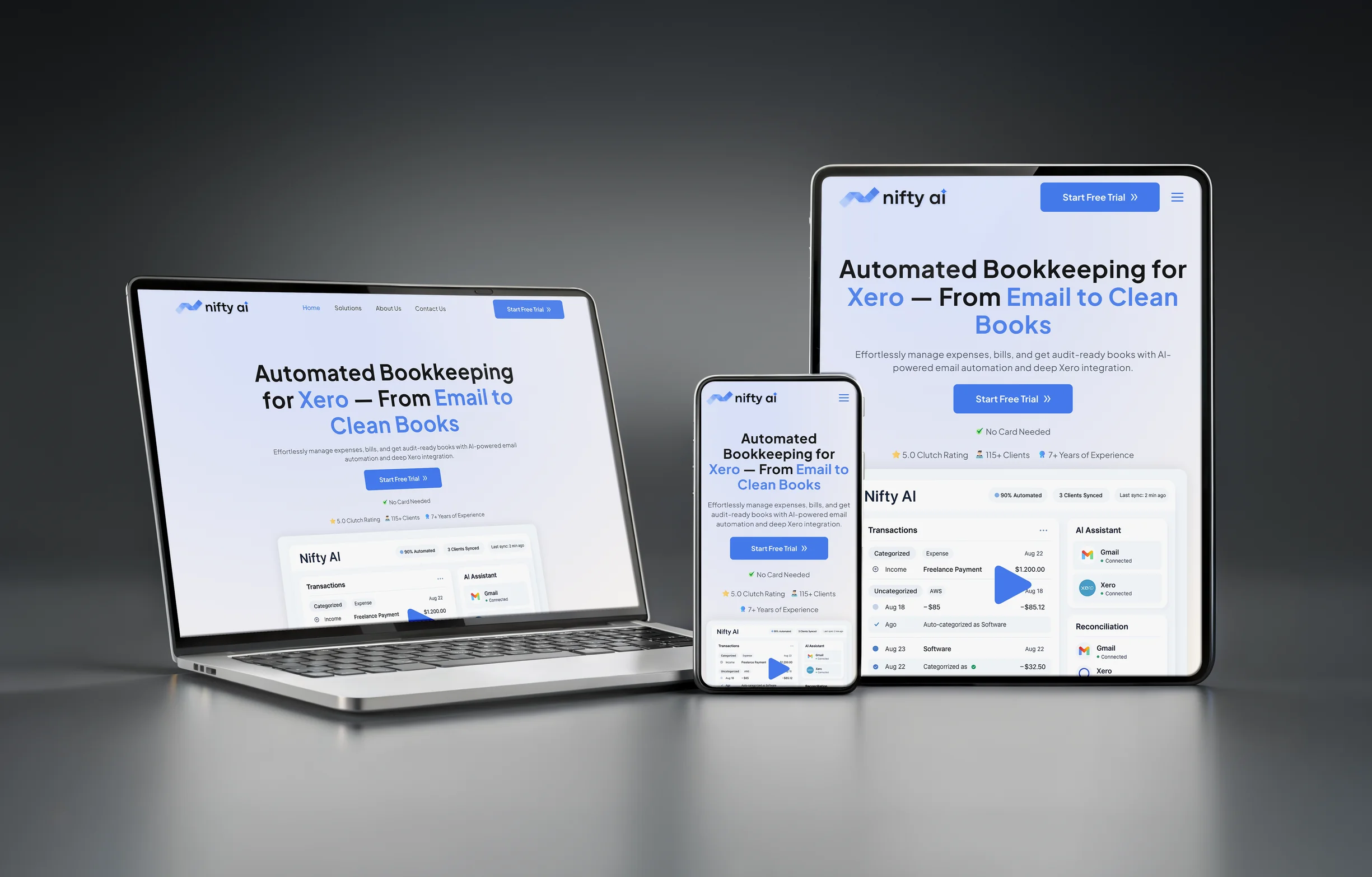 The Nifty AI website on a laptop, a tablet and a phone